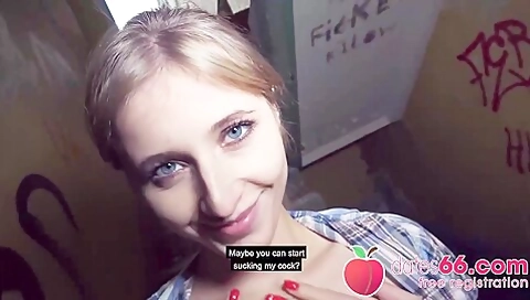 Sweet, Blonde teen 18+ Is Sucking A Strangers Dick In A Public